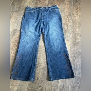 RALPH LAUREN WOMEN’S DARK WASH EMBROIDERED BLUE JEANS SIZE 16 Y2K Bootcut Studs